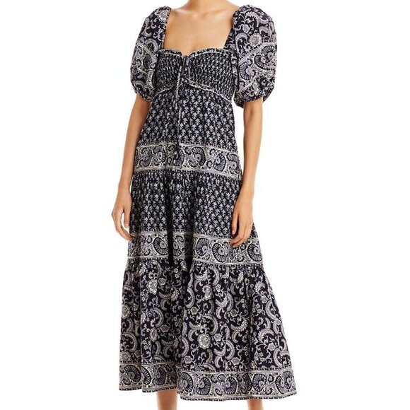 Sea New York - Jasper Border Print Puff Sleeve Dress - Navy Size Small - Picture 2 of 6